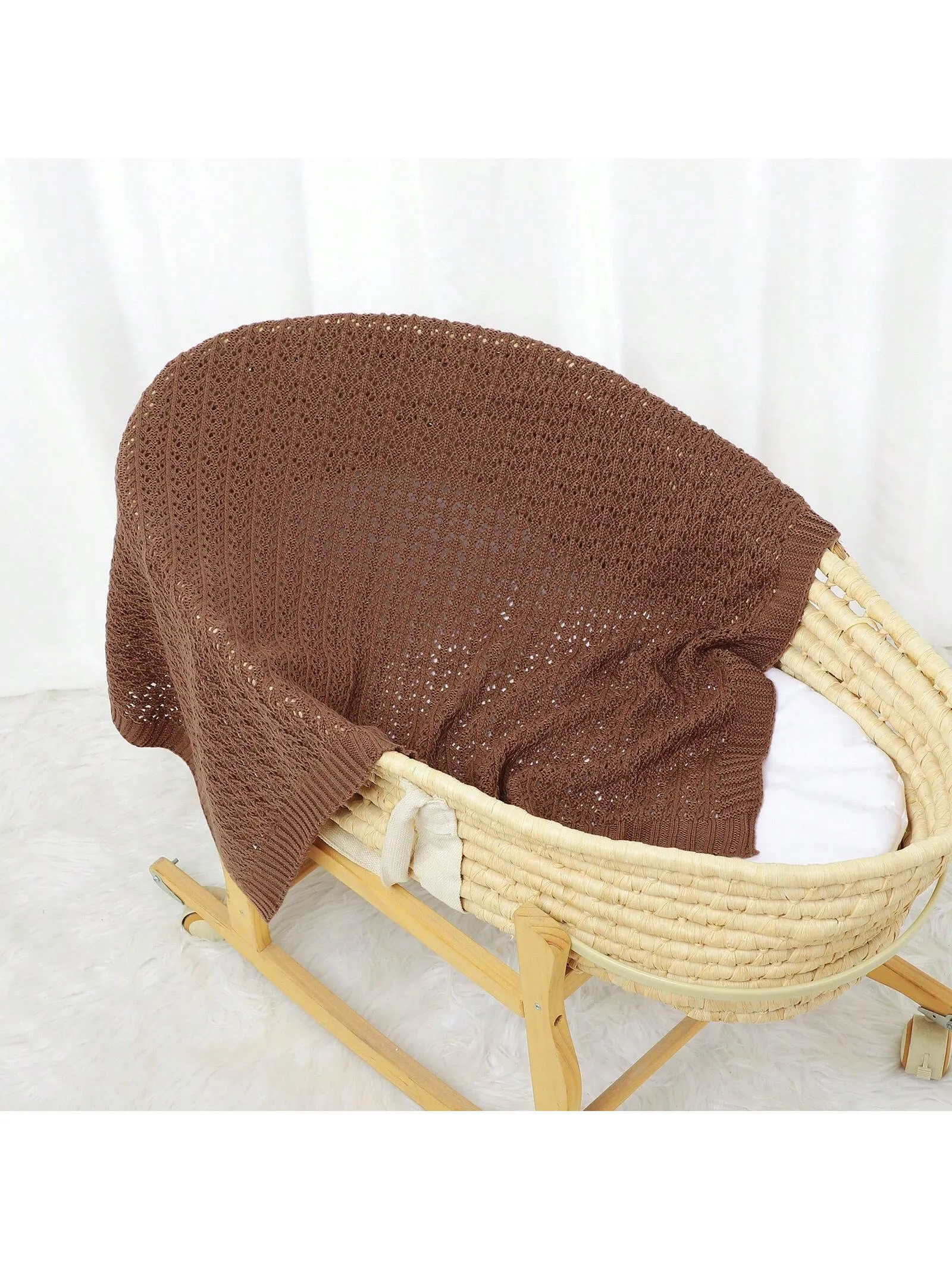 1pc Solid Color Knitted Baby Blanket, Multi-Functional Infant Stroller Blanket And Swaddling Blanket