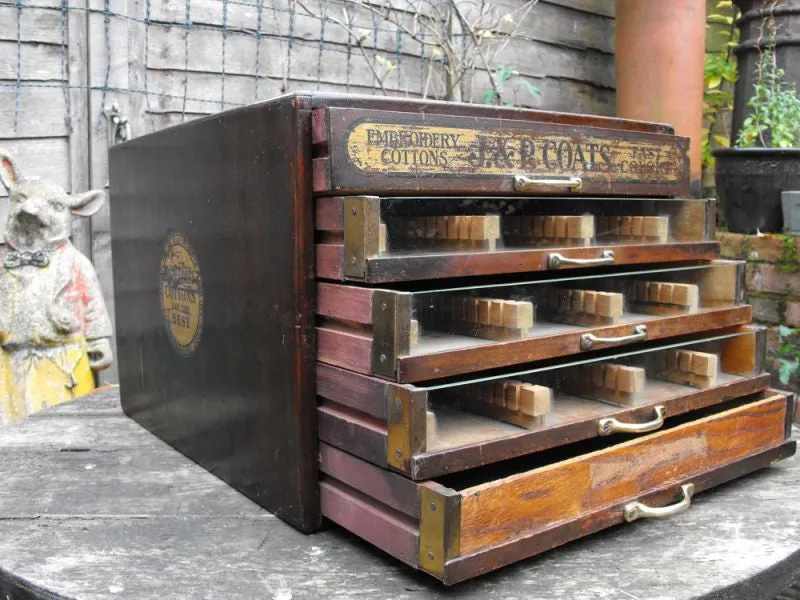 A Fabulous Vintage J&P Coats Shop Display Fitting Embroidery Spool & Thread Cabinet