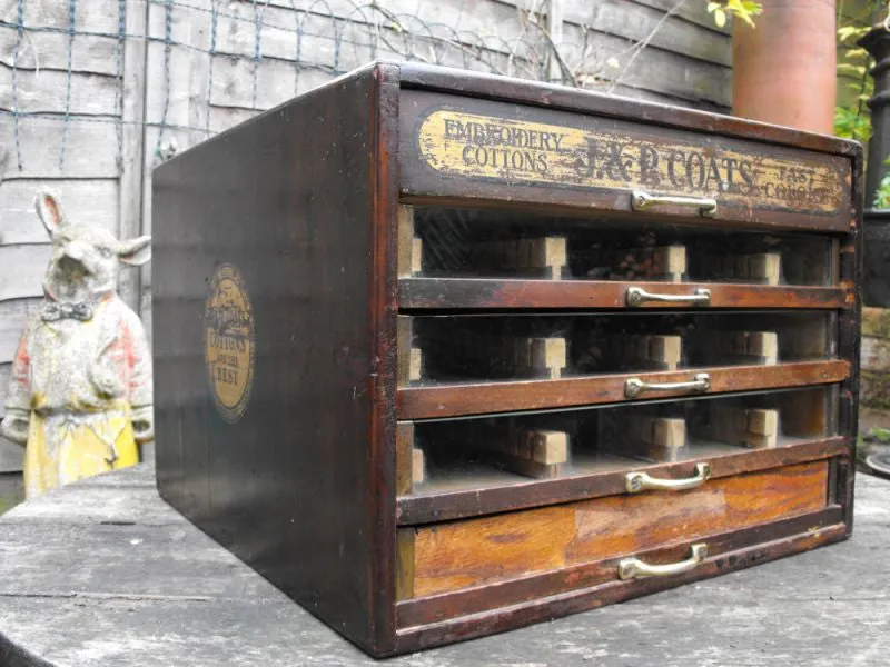 A Fabulous Vintage J&P Coats Shop Display Fitting Embroidery Spool & Thread Cabinet