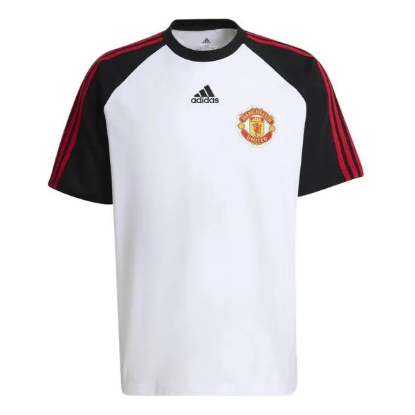 adidas Manchester United Soccer/Football Mufc Tg Tee Casual Sports Round Neck Colorblock Short Sleeve White, Multicolor