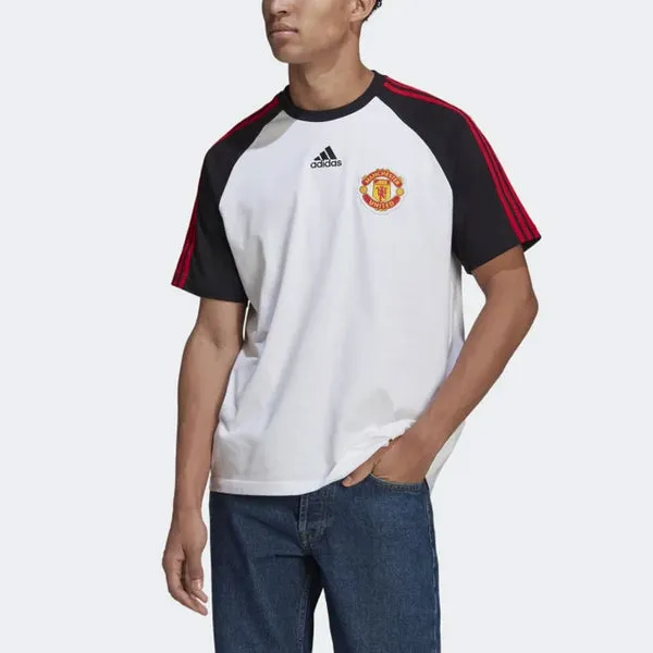 adidas Manchester United Soccer/Football Mufc Tg Tee Casual Sports Round Neck Colorblock Short Sleeve White, Multicolor