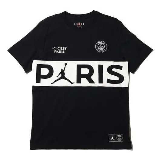 Air Jordan x PSG Crossover Paris Saint-Germain Short Sleeve 'Black White' T-Shirt, Black