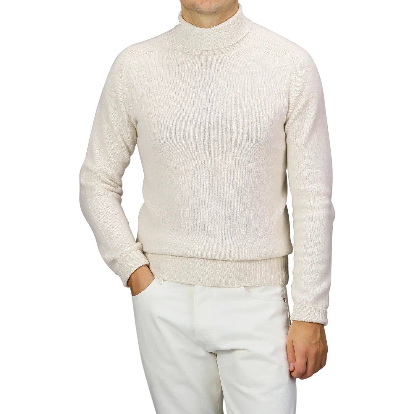 Almond White Extrafine Lambswool Rollneck