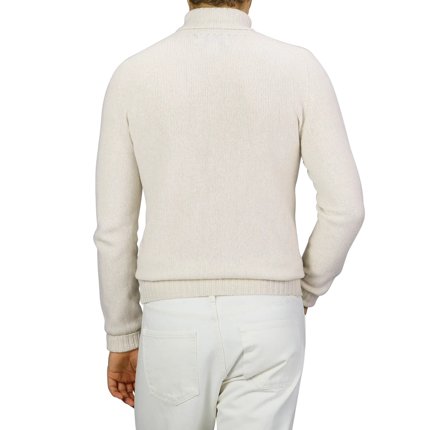 Almond White Extrafine Lambswool Rollneck