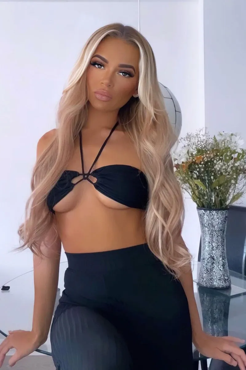 Black Rib Halter Neck Crop Top & Trouser Set - Bridget