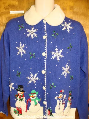 Bright Blue Ugly Christmas Sweater Cardigan