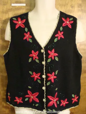 Cheap Poinsettias Themed Ugliest Christmas Sweater Vest