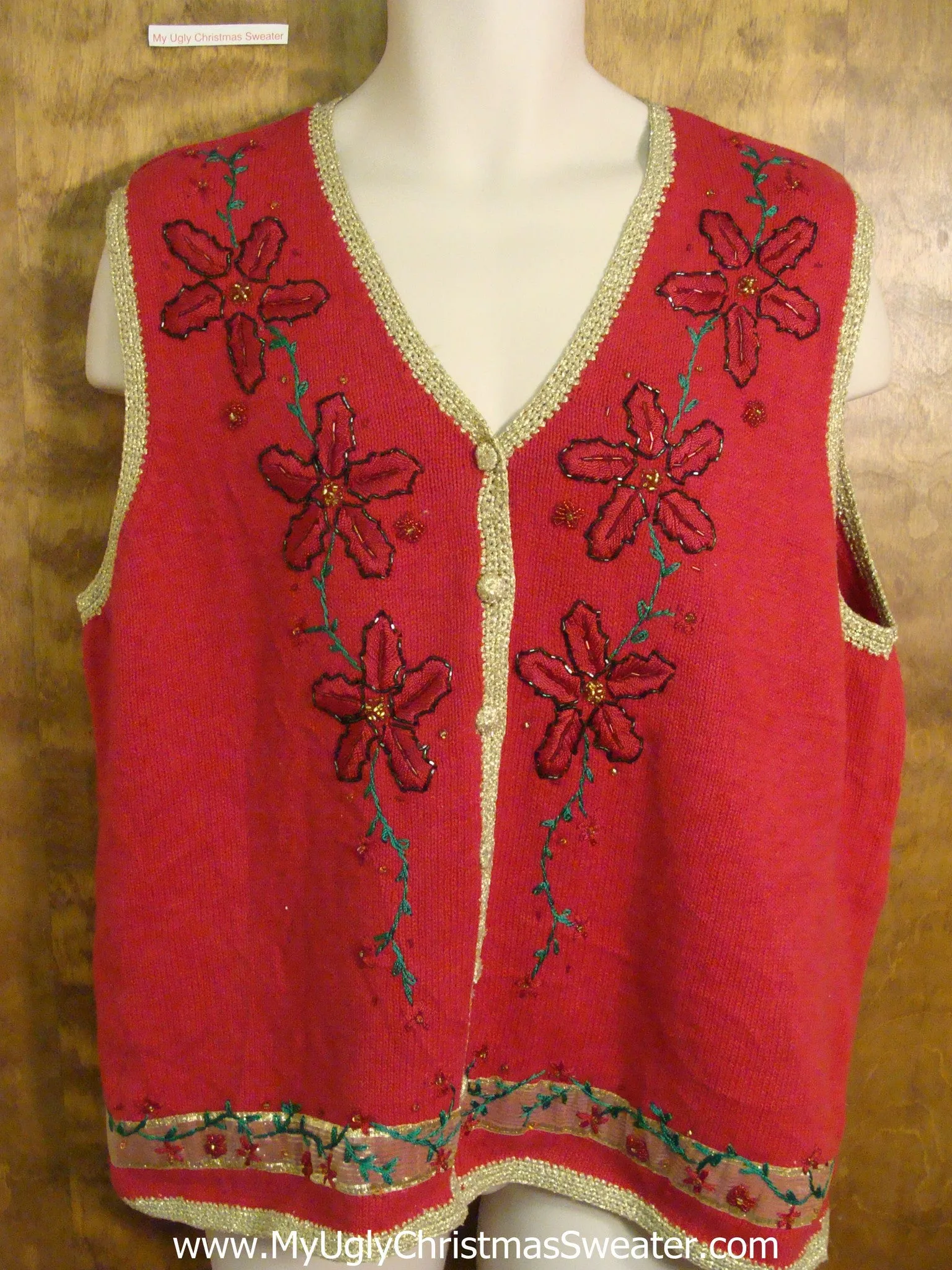 Cheap Red Poinsettias Themed Ugliest Christmas Sweater Vest