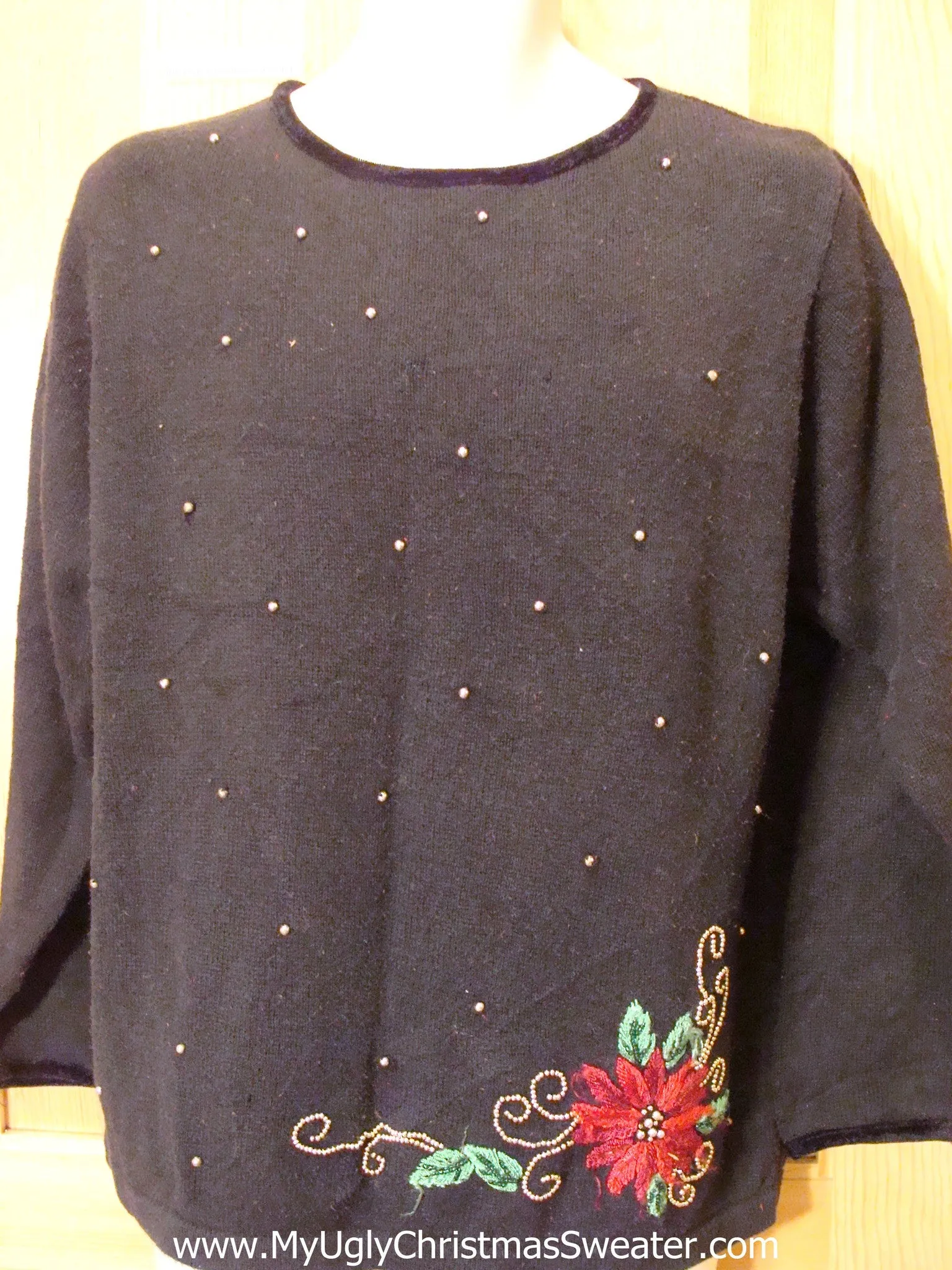 Cheap Tacky Christmas Sweater with Poinsettia