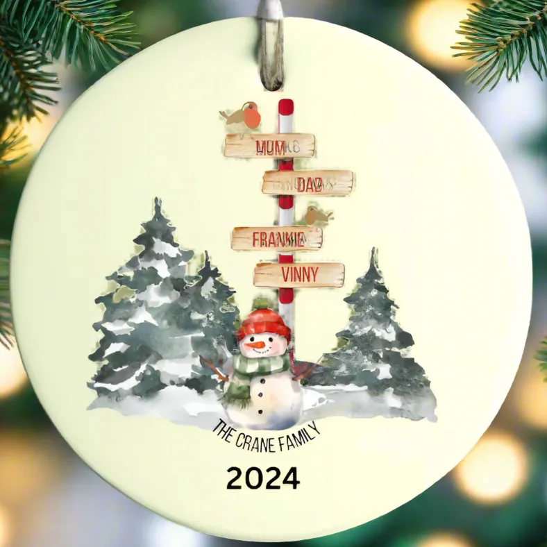 christmas bauble ornament personalised with family members names