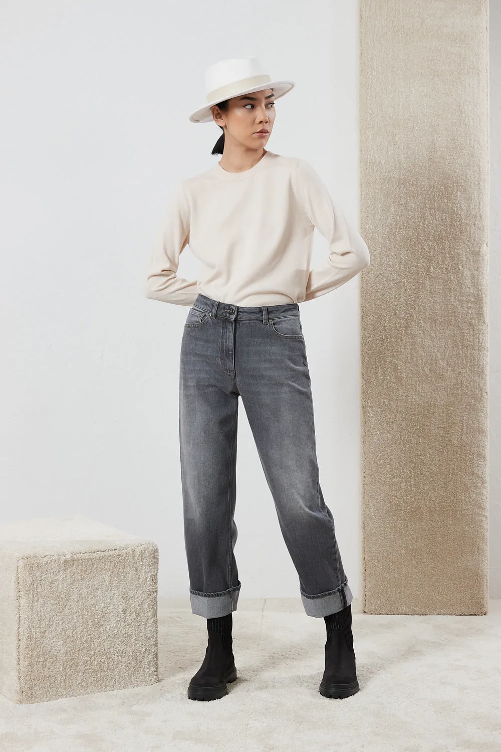 Comfort cotton denim trousers