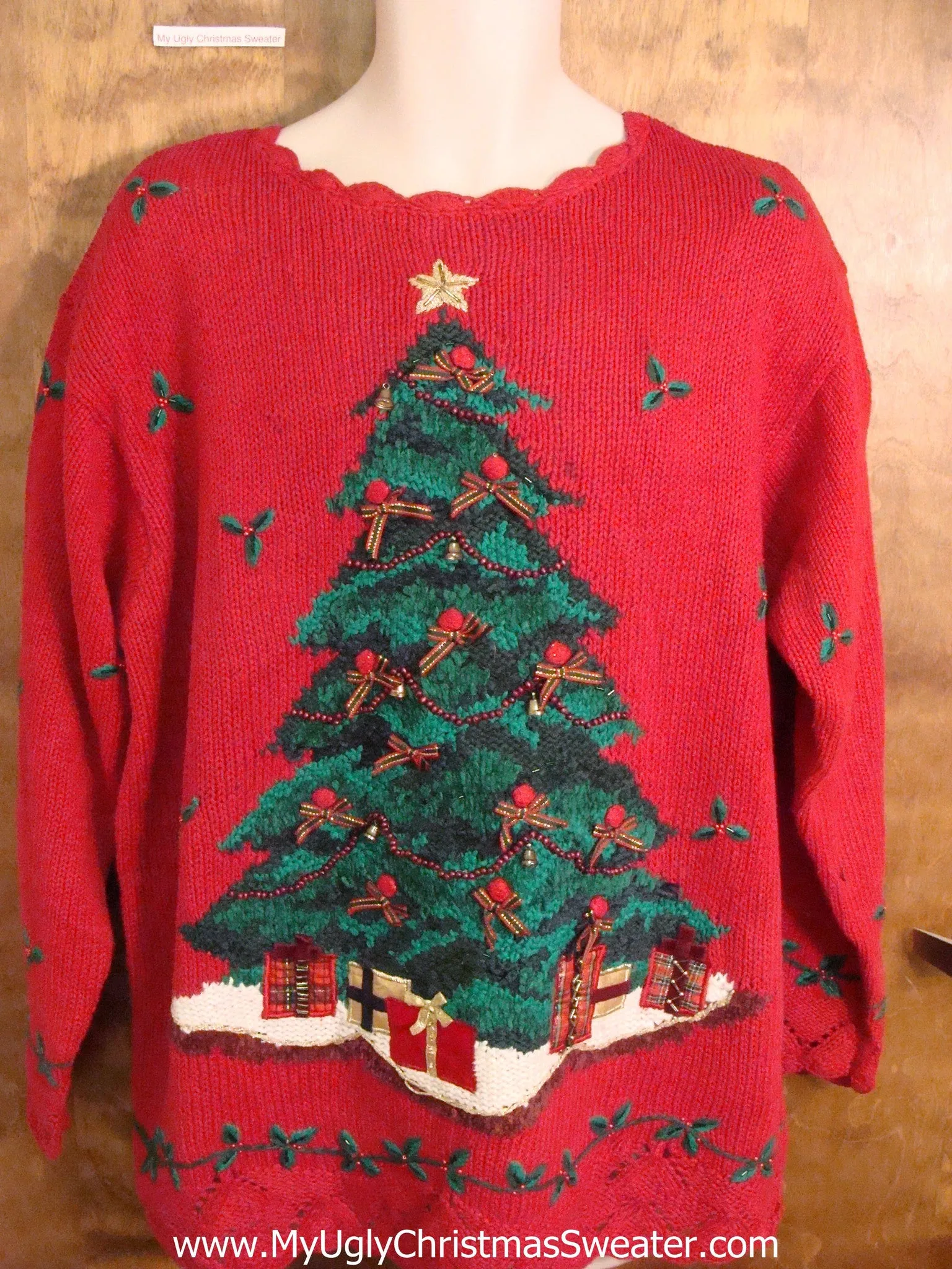 Crafty 80s Red Ugliest Christmas Sweater with Tree