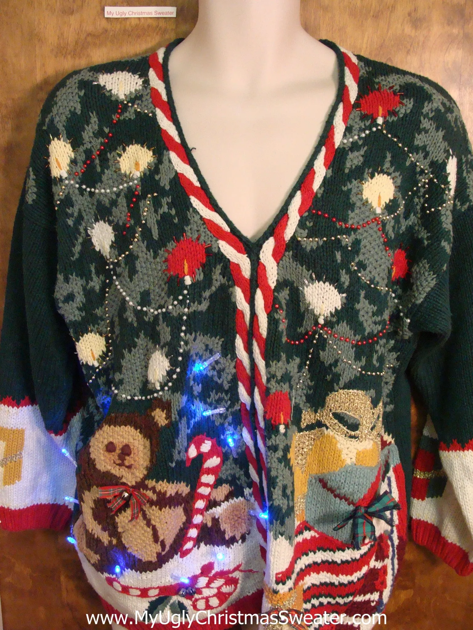 Crazy 80s Light Up Ugly Xmas Sweater with Tree