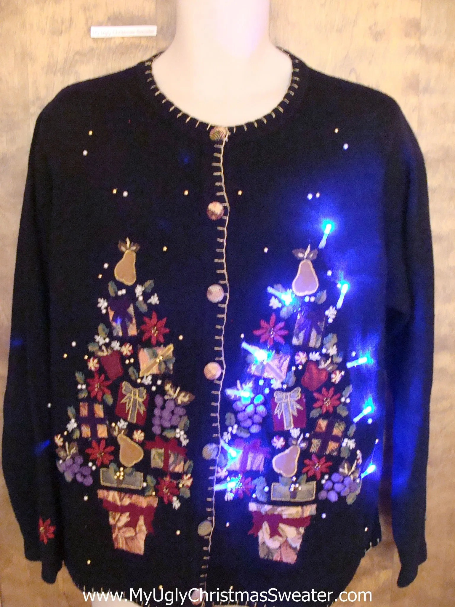 Crazy Bling Trees Christmas Sweater with Lights