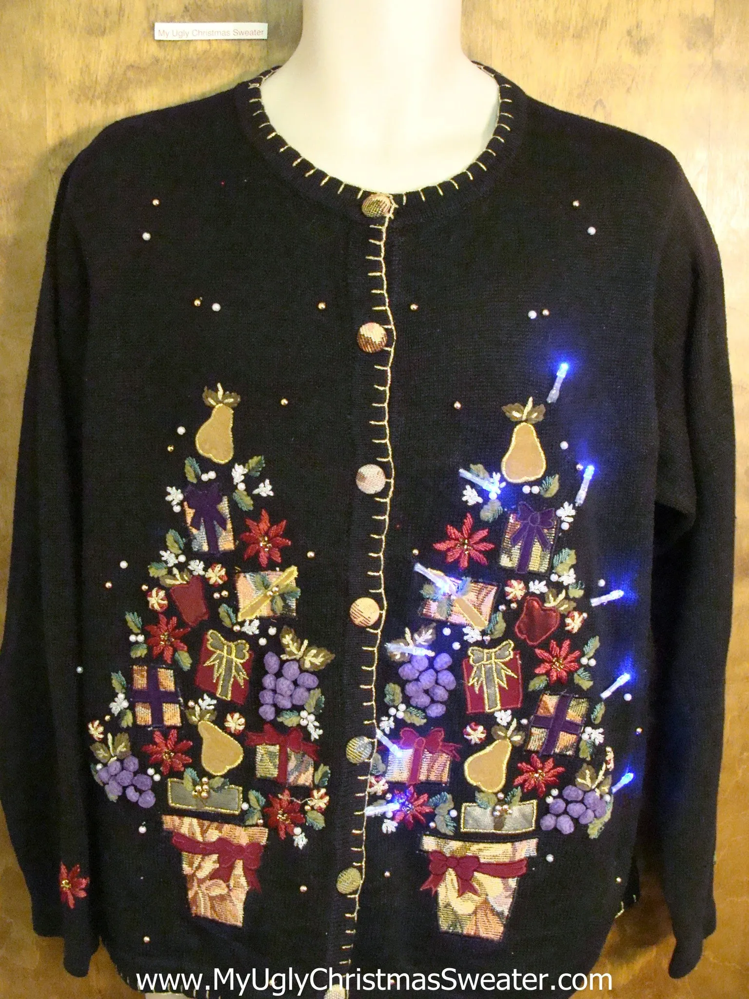 Crazy Bling Trees Christmas Sweater with Lights