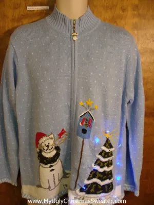 Crazy Cat Lady Christmas Sweater with Lights