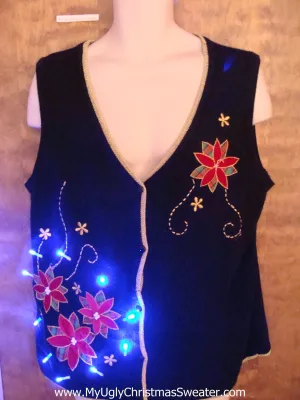 Crazy Christmas Sweater with Lights with Poinsettias