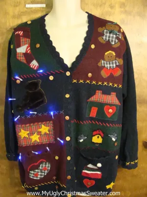 Crazy Crafty Gingerbread Christmas Sweater with Lights