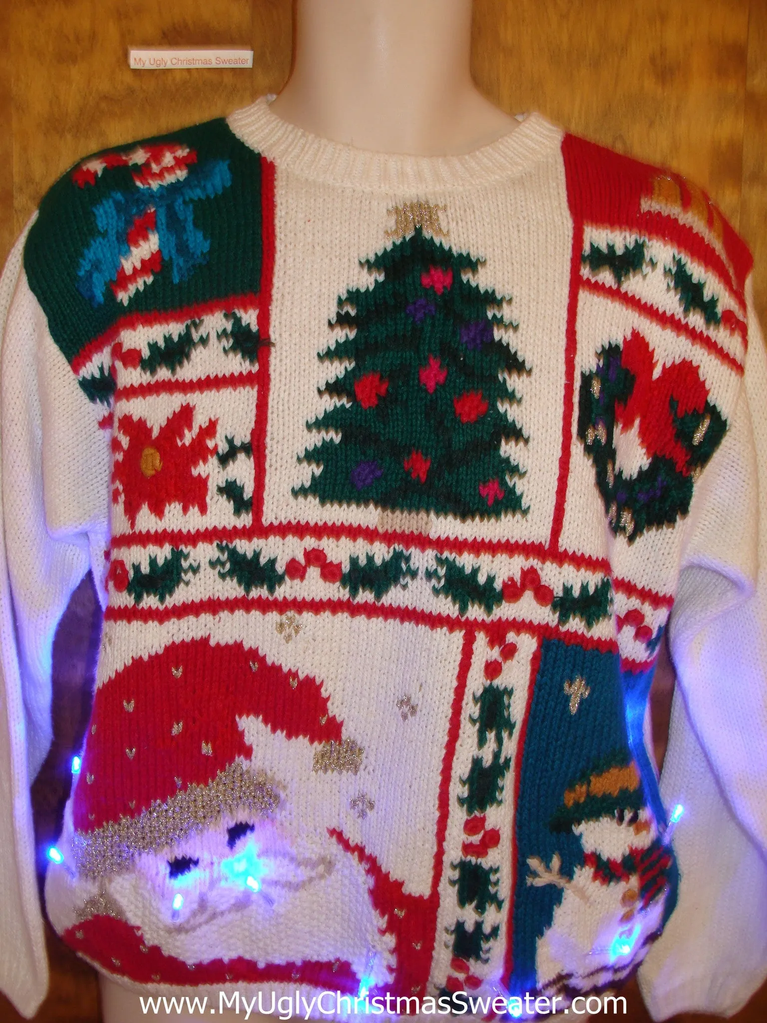 Crazy Santa and Tree Christmas Sweater with Lights