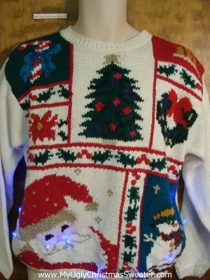 Crazy Santa and Tree Christmas Sweater with Lights