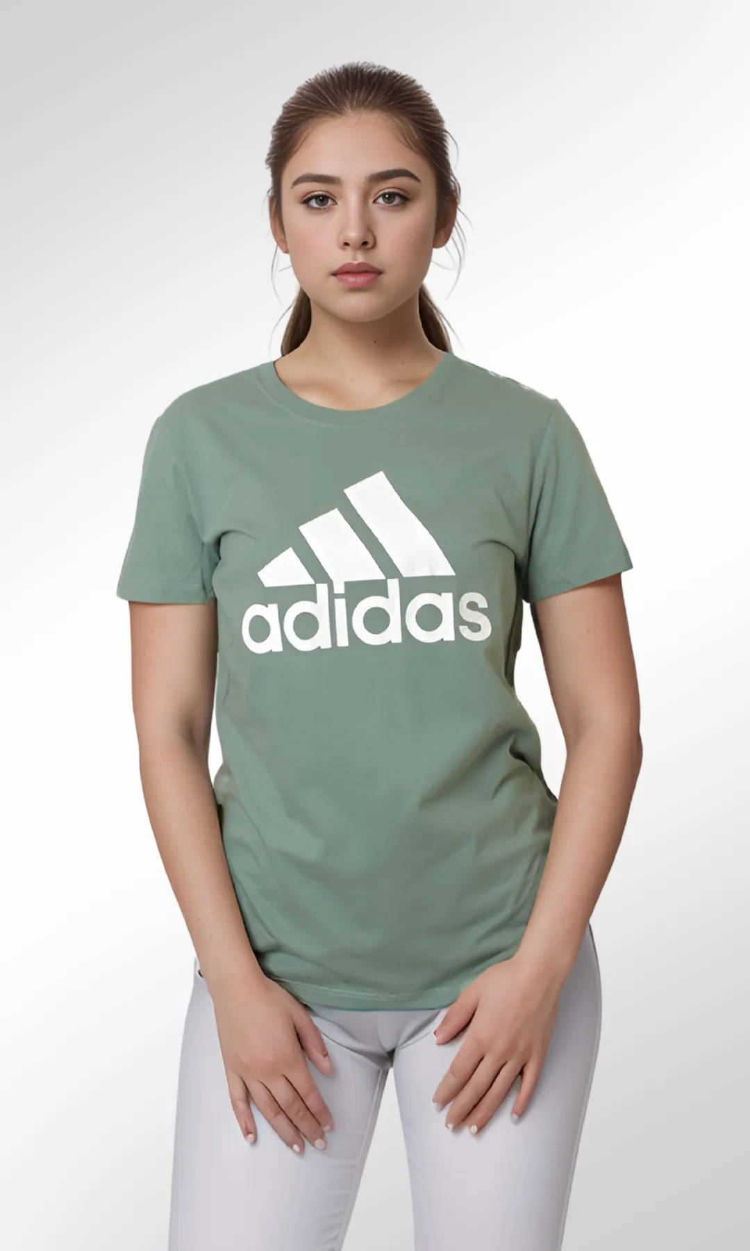 Crew Neck Women T-Shirts (Oil Green-Big Logo Print)