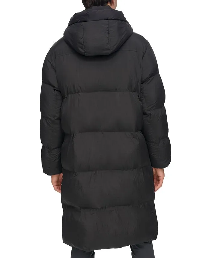 DKNY Men's Quilted Duffle Parka with Hood, Black