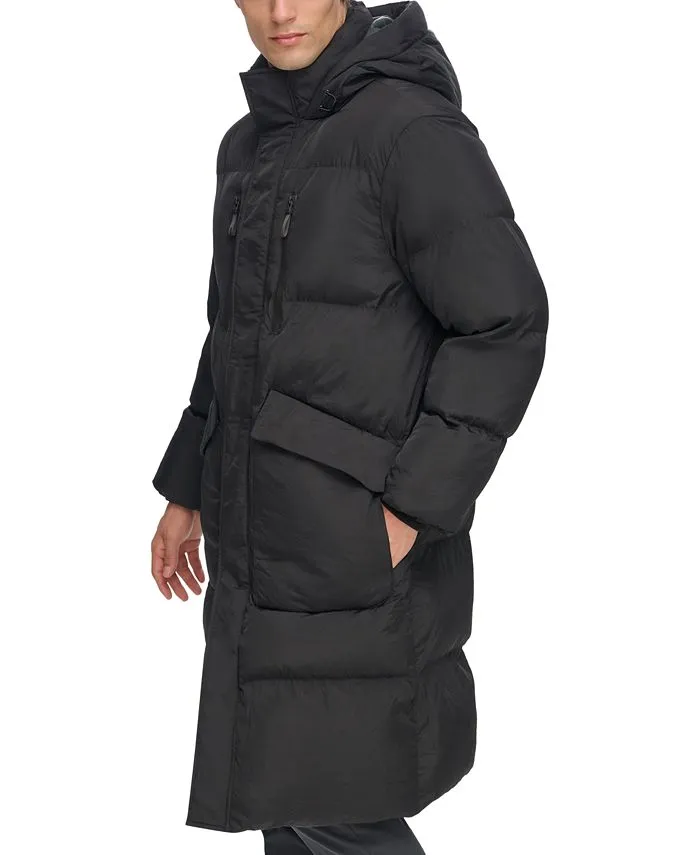 DKNY Men's Quilted Duffle Parka with Hood, Black