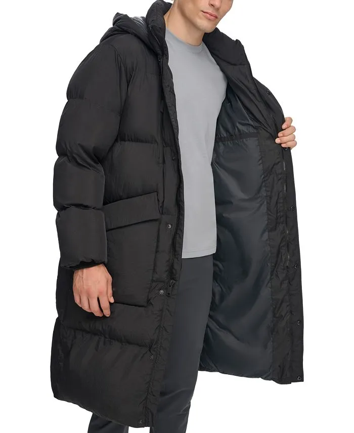 DKNY Men's Quilted Duffle Parka with Hood, Black