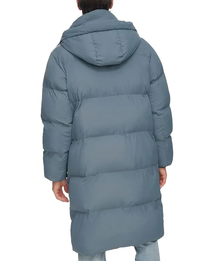 DKNY Men's Quilted Duffle Parka with Hood, Blue