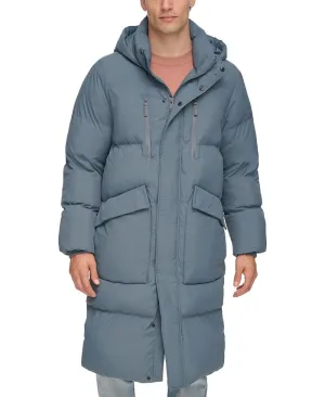 DKNY Men's Quilted Duffle Parka with Hood, Blue