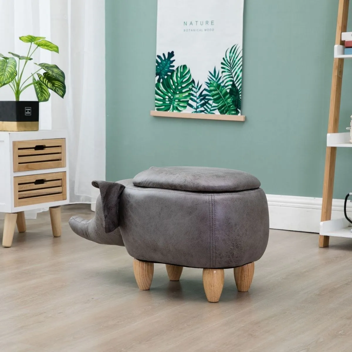 Elle Ash Grey Elephant Ottoman with Storage