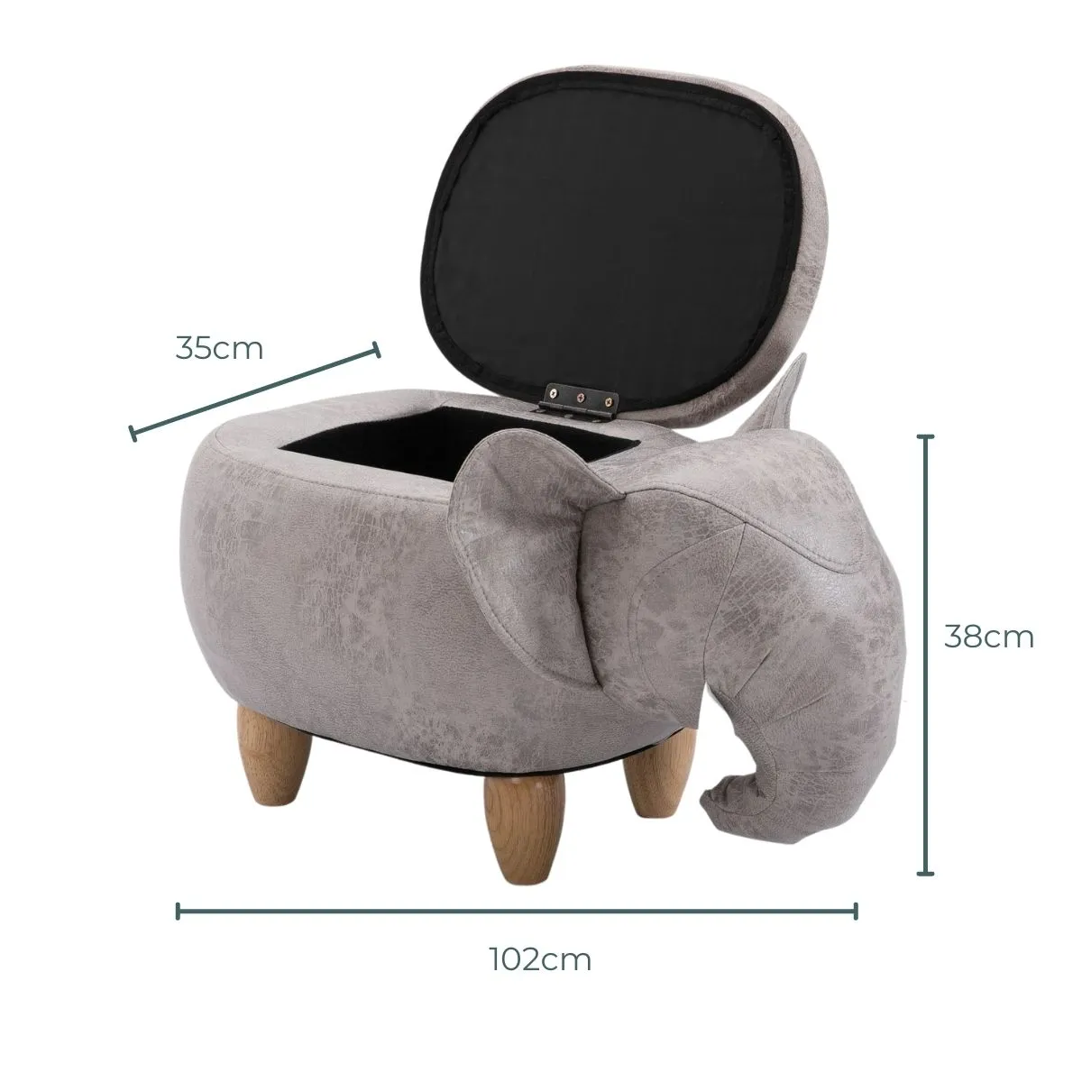 Elle Ash Grey Elephant Ottoman with Storage