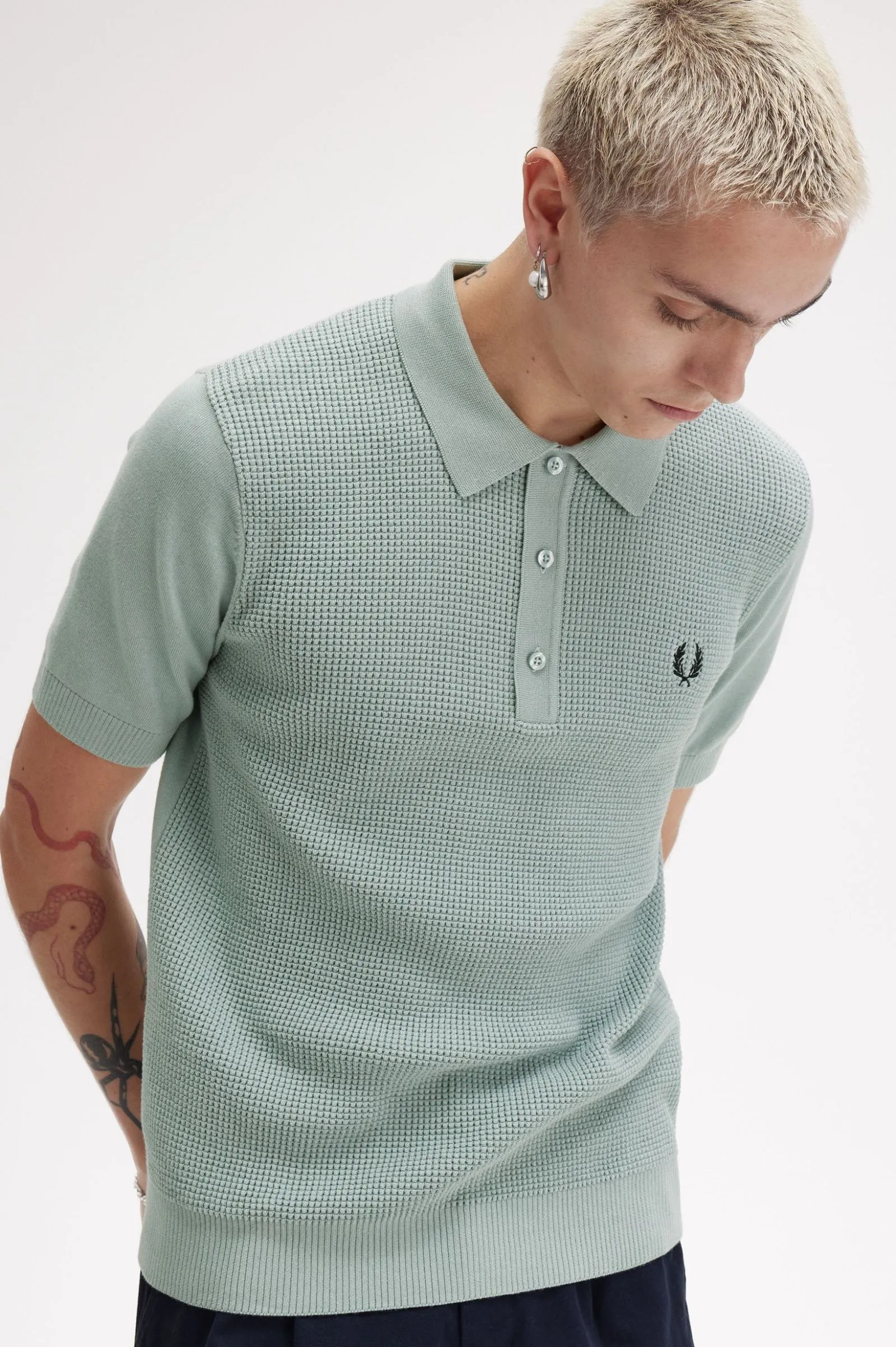 Fred Perry Silverblue Waffle Stitch Knitted Shirt