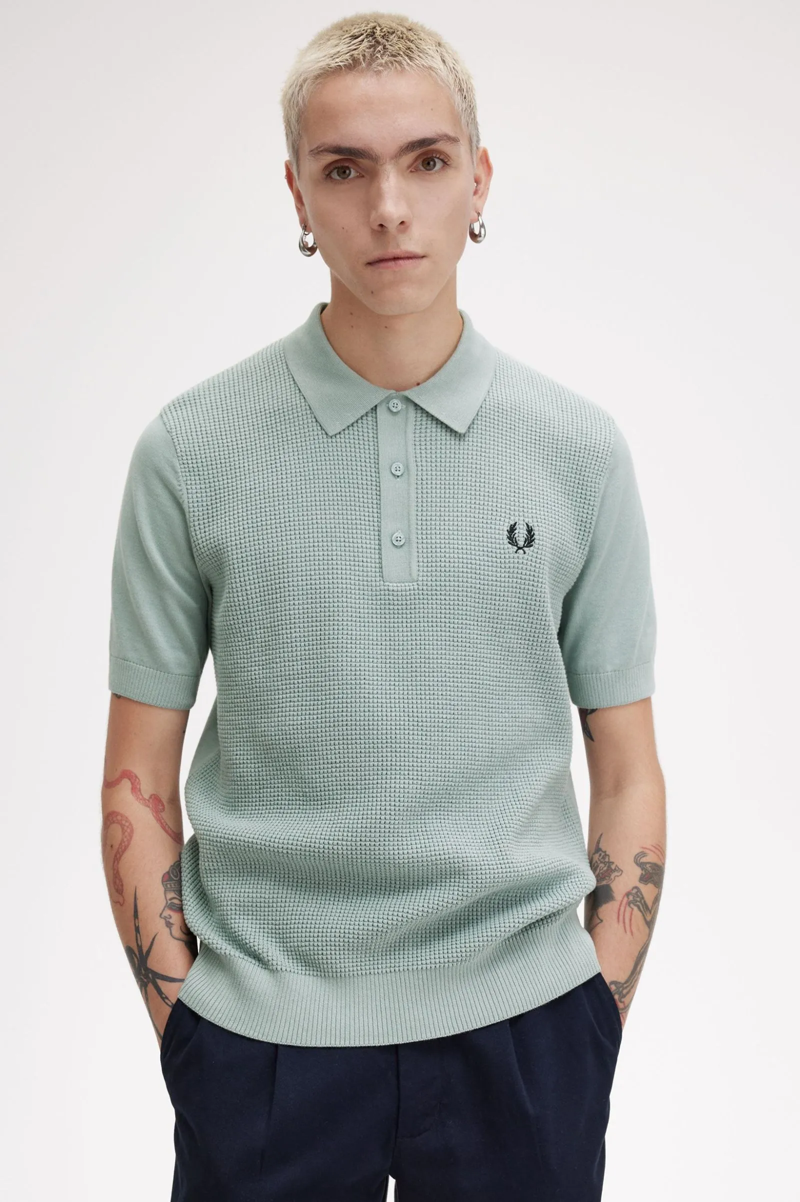 Fred Perry Silverblue Waffle Stitch Knitted Shirt