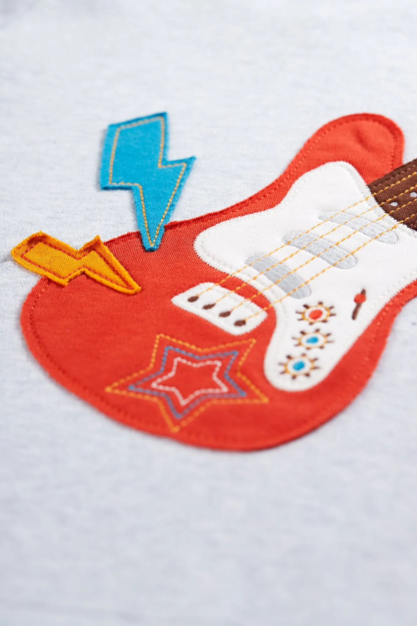 Frugi Adventure Applique Top Grey Marl Guitar