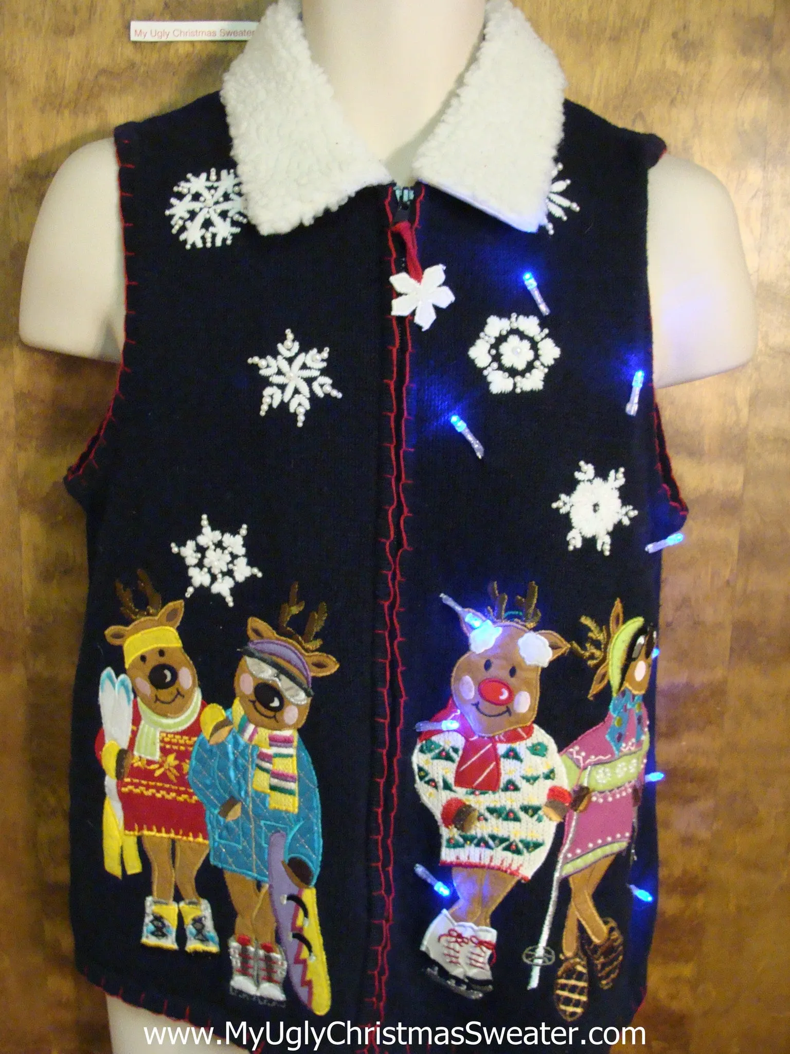 Funny Skiing Bears Light Up Ugly Xmas Sweater Vest