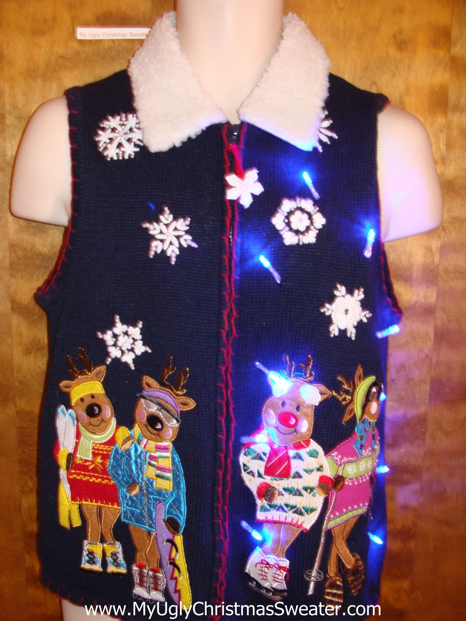 Funny Skiing Bears Light Up Ugly Xmas Sweater Vest