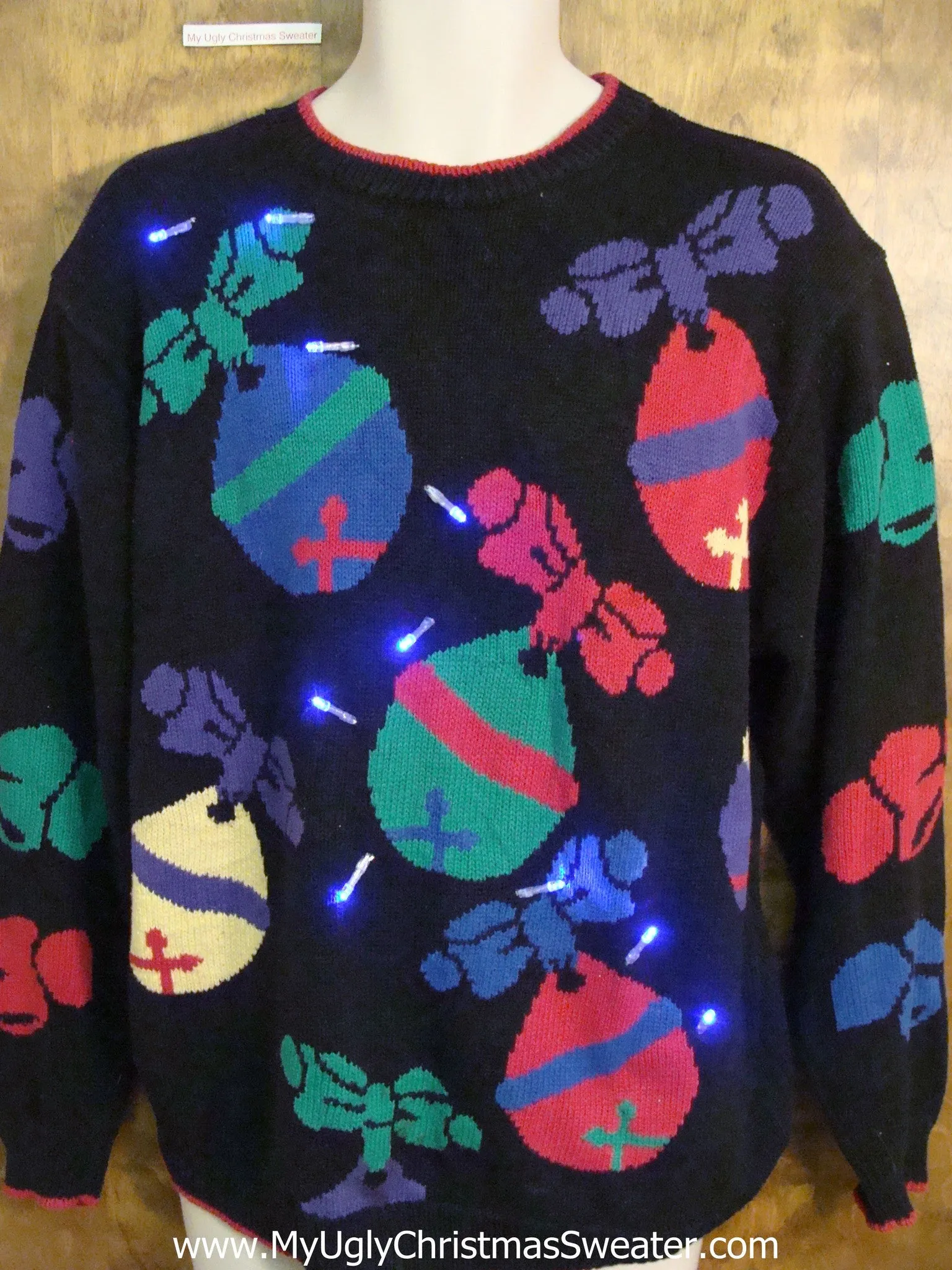 Giant Ornaments 80s Light Up Ugly Xmas Sweater