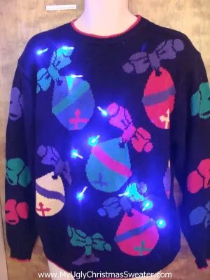 Giant Ornaments 80s Light Up Ugly Xmas Sweater