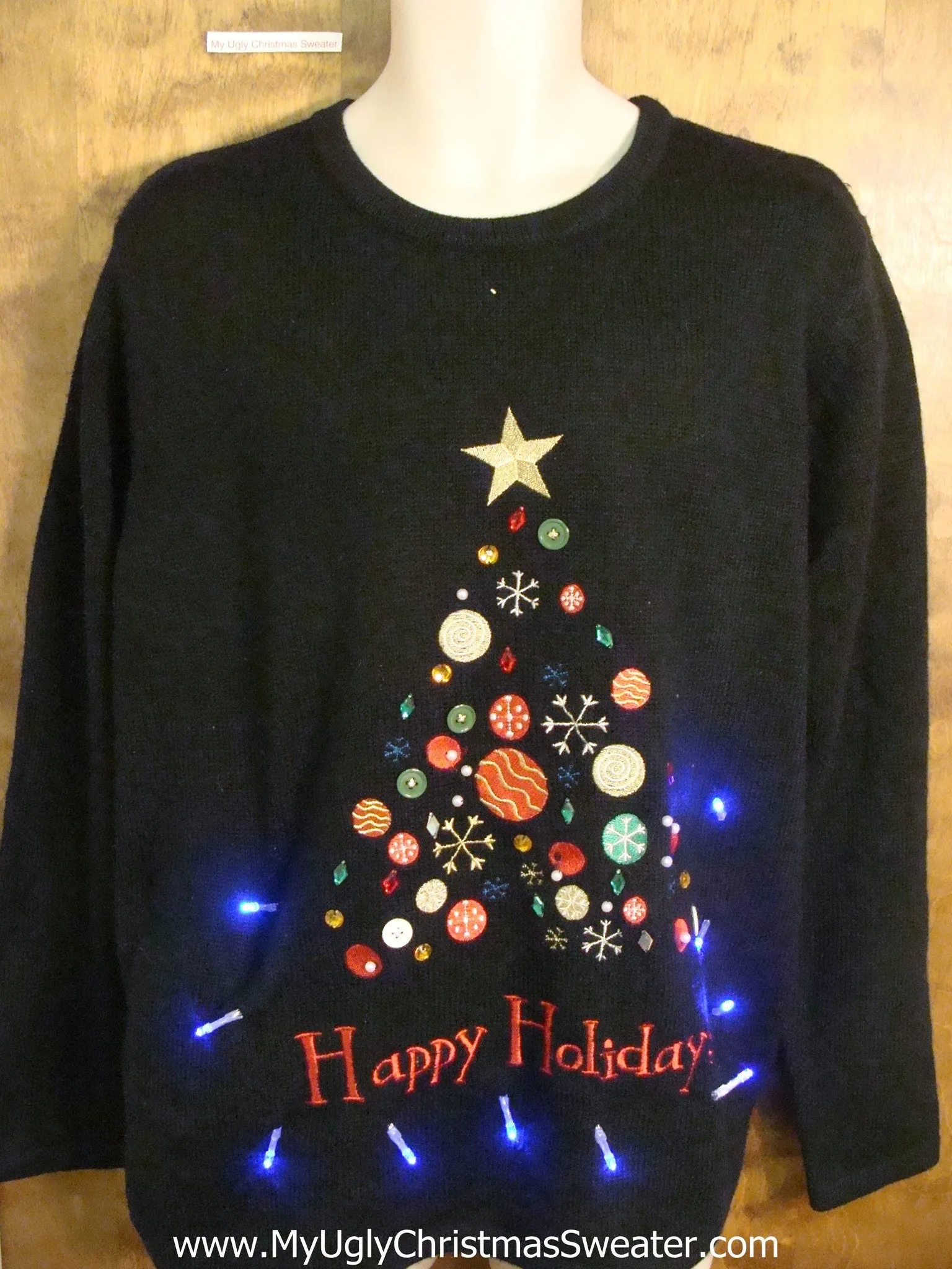 Happy Holidays Christmas Sweater with Lights