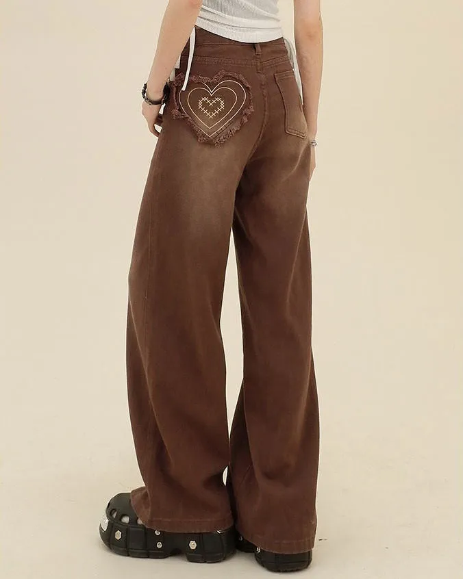 Heart Pocket Brown Jeans