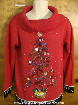 Horrible Red Bling Tree 80s Ugliest Christmas Sweater