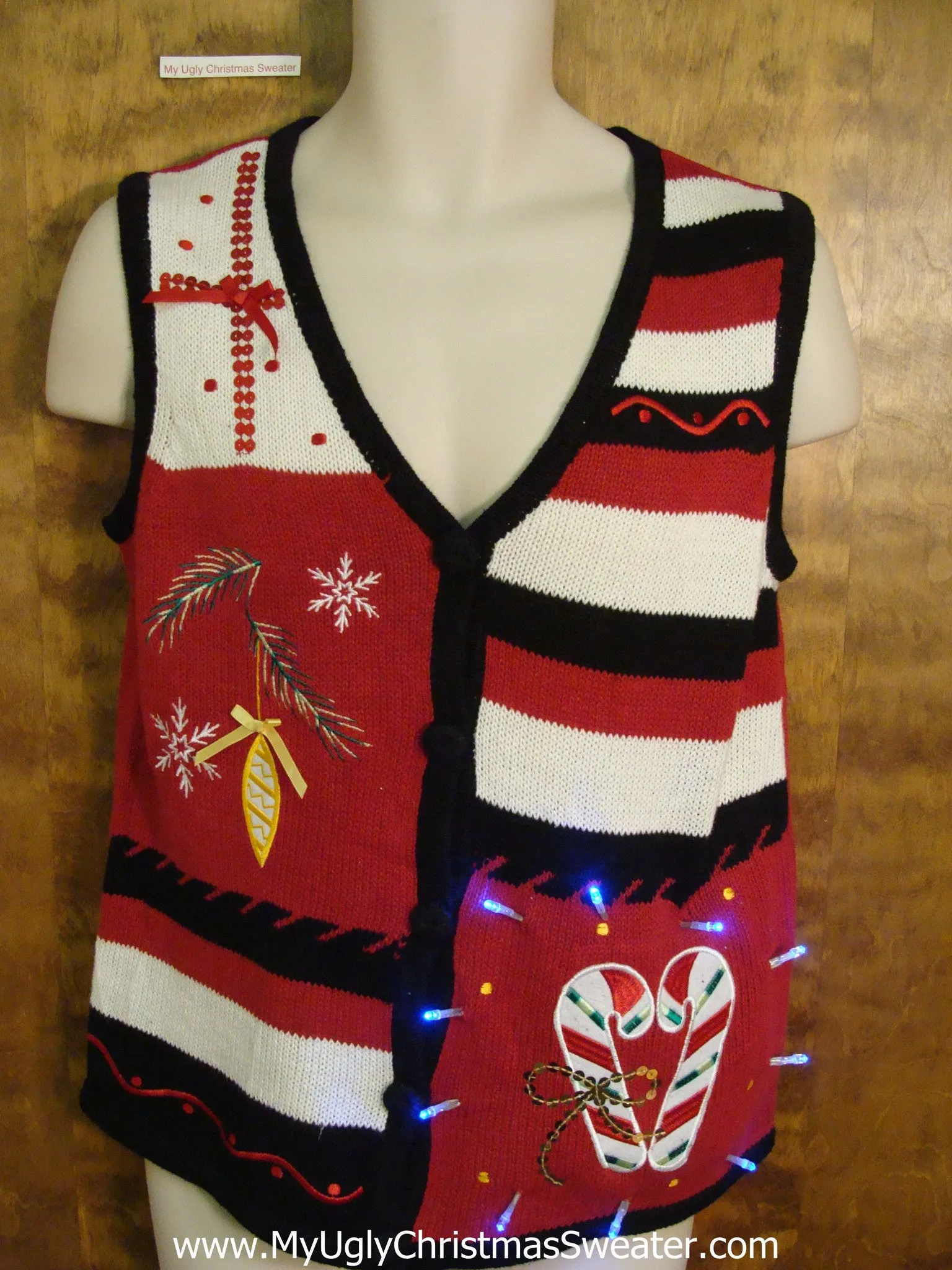 Horrible Striped Light Up Ugly Xmas Sweater Vest