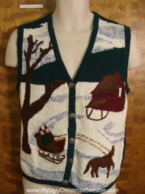 Horse and Sleigh Ugliest Christmas Sweater Vest