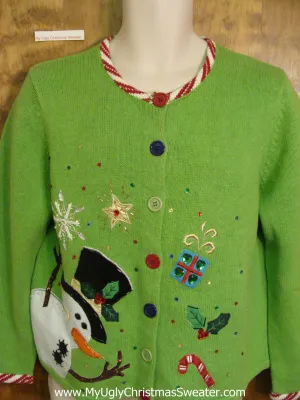 Huge Nosed Snowman Ugly Christmas Sweater Cardigan