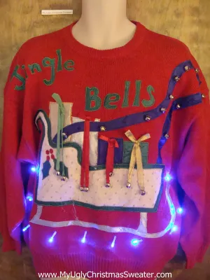 JINGLE BELLS 80s Red Light Up Ugly Xmas Sweater