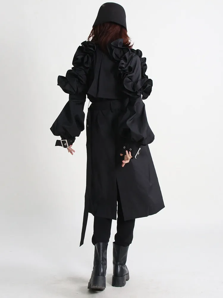 Korean Fashion Trench Coar For Women Lapel Long Sleeve Sashes Solid Minimalsit Coats Female Autumn Clothes