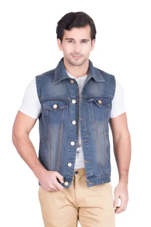 Krossstitch Sleeveless Light Grey Men's Denim Jacket with Brass Button