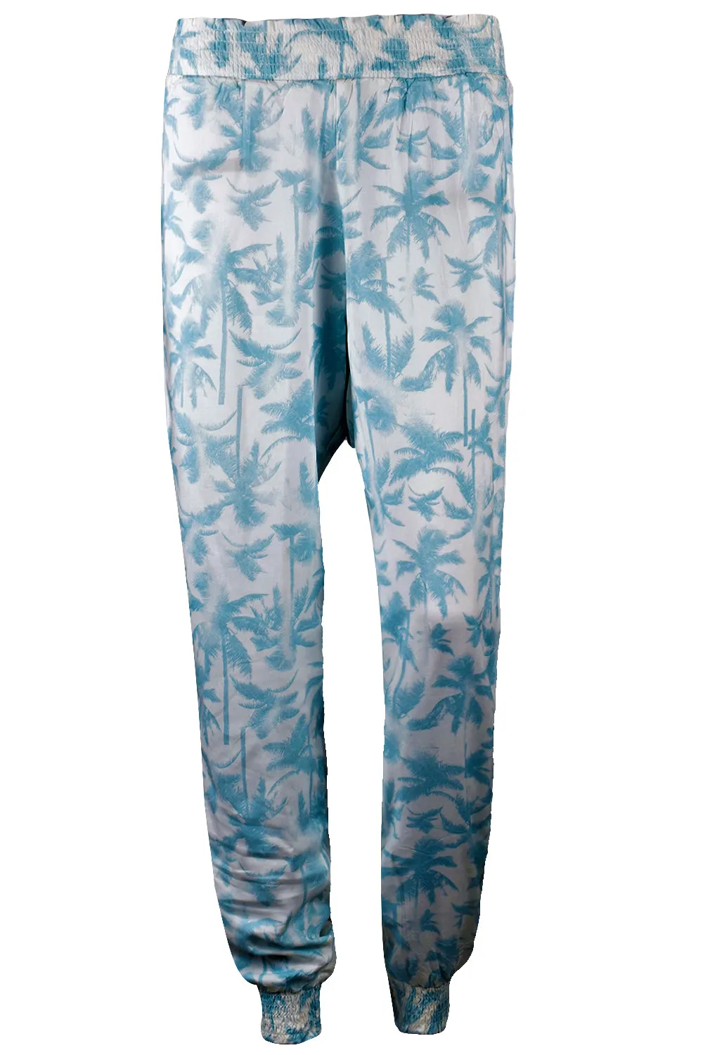 Ladies Printed Wide Leg Capri Trouser Blue