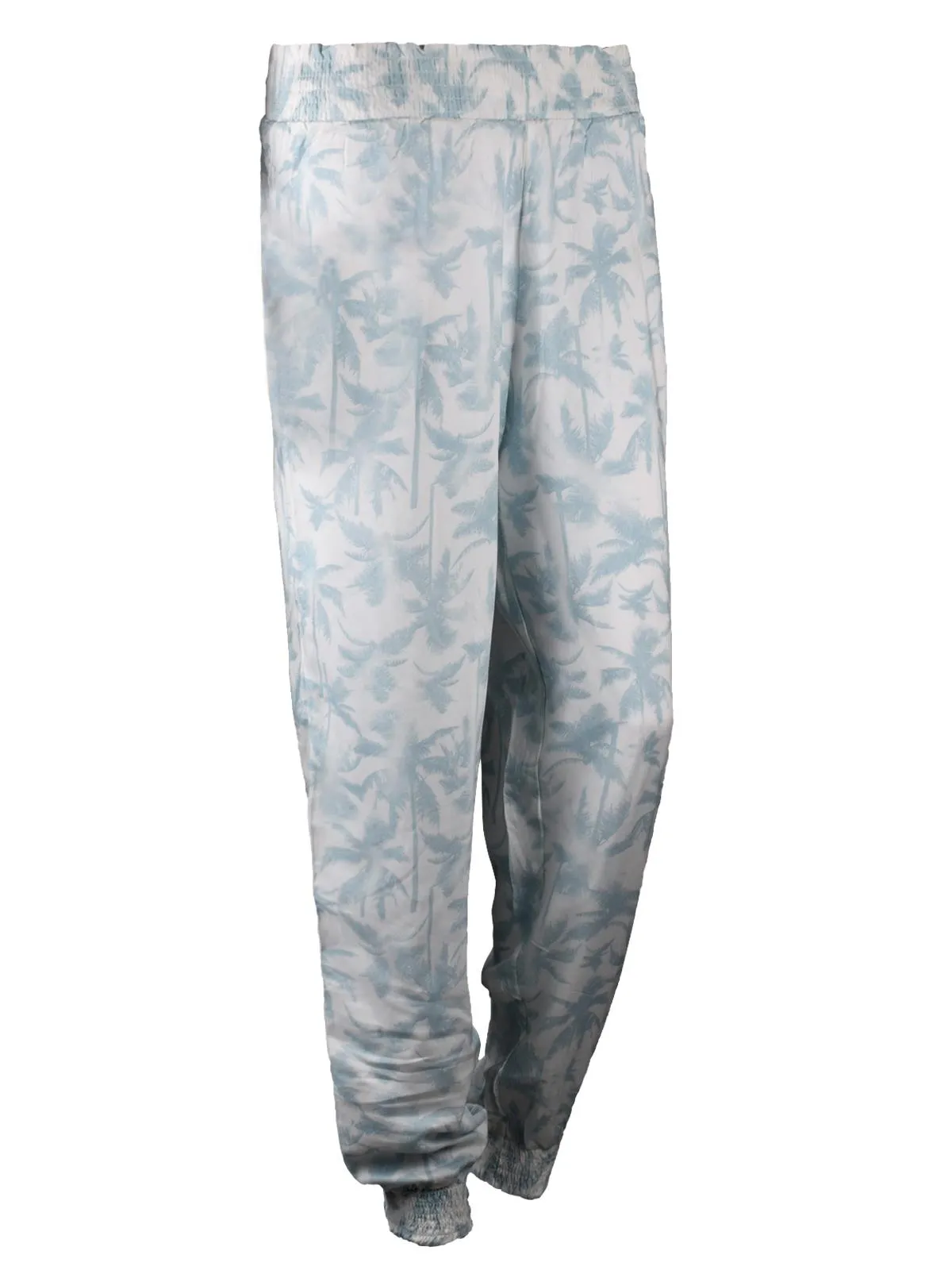 Ladies Printed Wide Leg Capri Trouser Blue